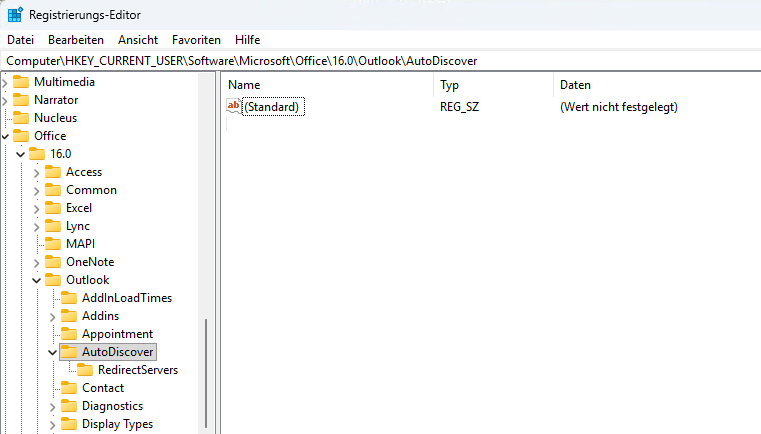 Ansicht Registry ohne Eintrg
